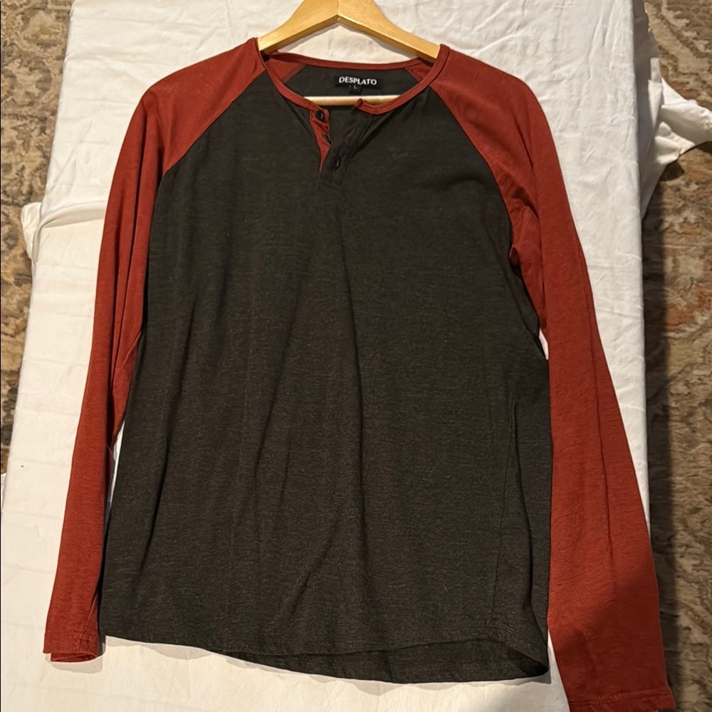Red and Black Long Sleeve Tee with V-Neck